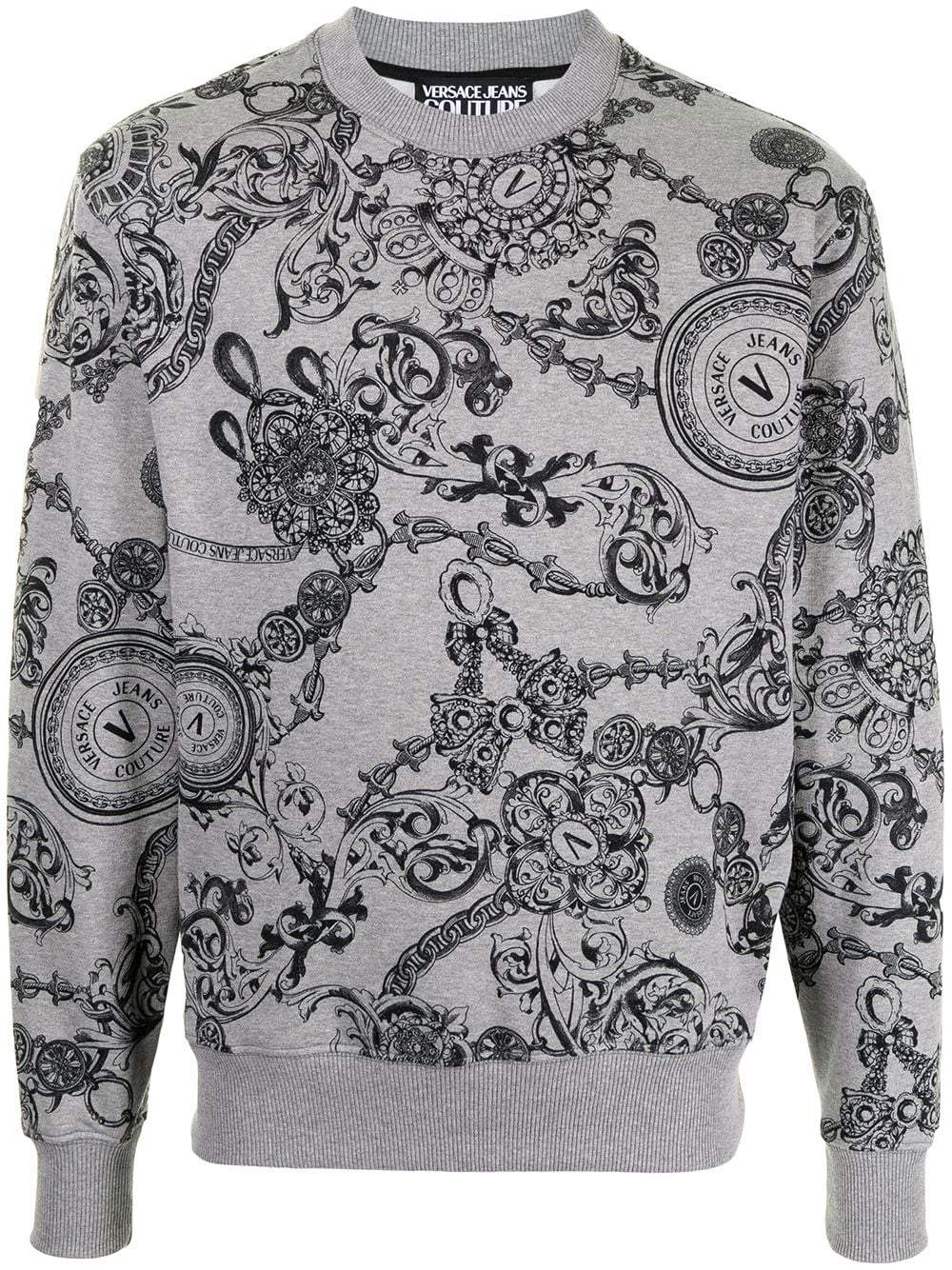VERSACE Baroque Print Sweatshirt Grey - MAISONDEFASHION.COM