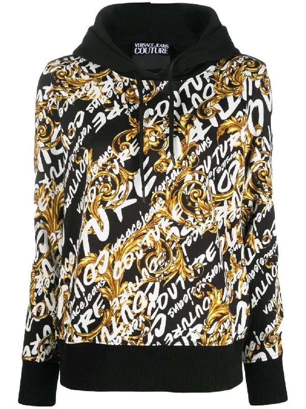 VERSACE WOMEN Baroque Print All Over Logo Hoodie Black - MAISONDEFASHION.COM