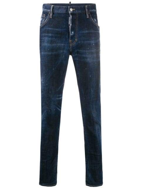 DSQUARED2 Slim Fit Brown Logo Patch Jeans - MAISONDEFASHION.COM