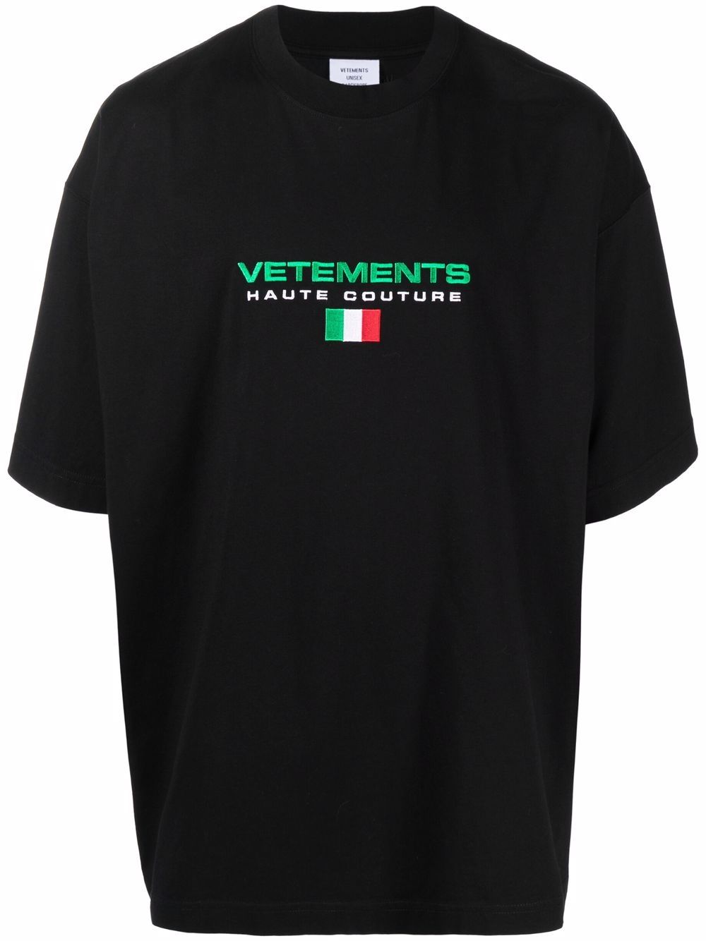 VETEMENTS Embroidered flag logo cotton T-shirt Black - MAISONDEFASHION.COM