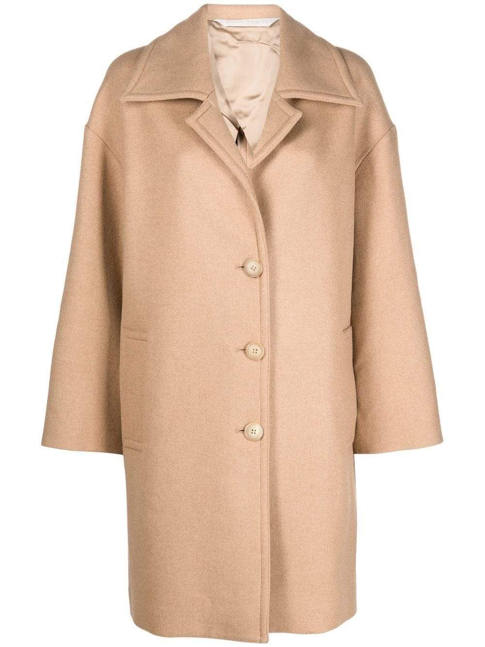 PALM ANGELS WOMEN Round Logo Coat Beige - MAISONDEFASHION.COM