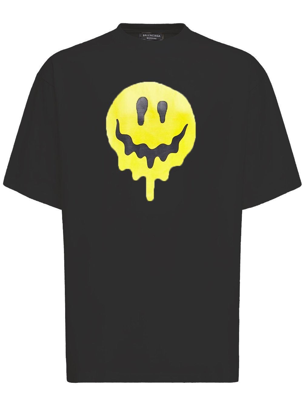 BALENCIAGA Smiley Face Print T-Shirt Black - MAISONDEFASHION.COM
