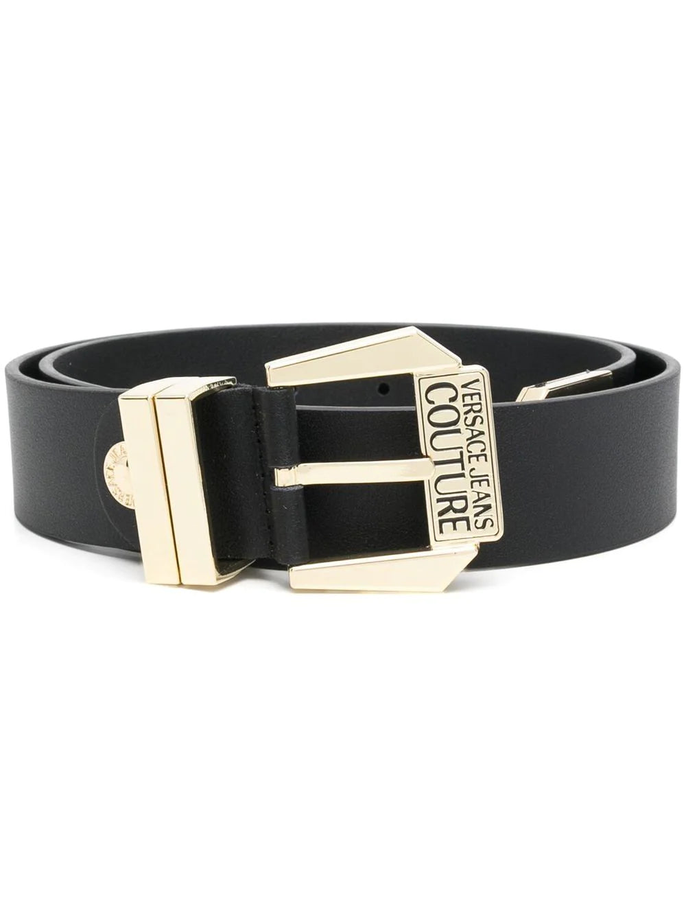 VERSACE WOMEN Logo Buckle Belt Black/Gold - MAISONDEFASHION.COM