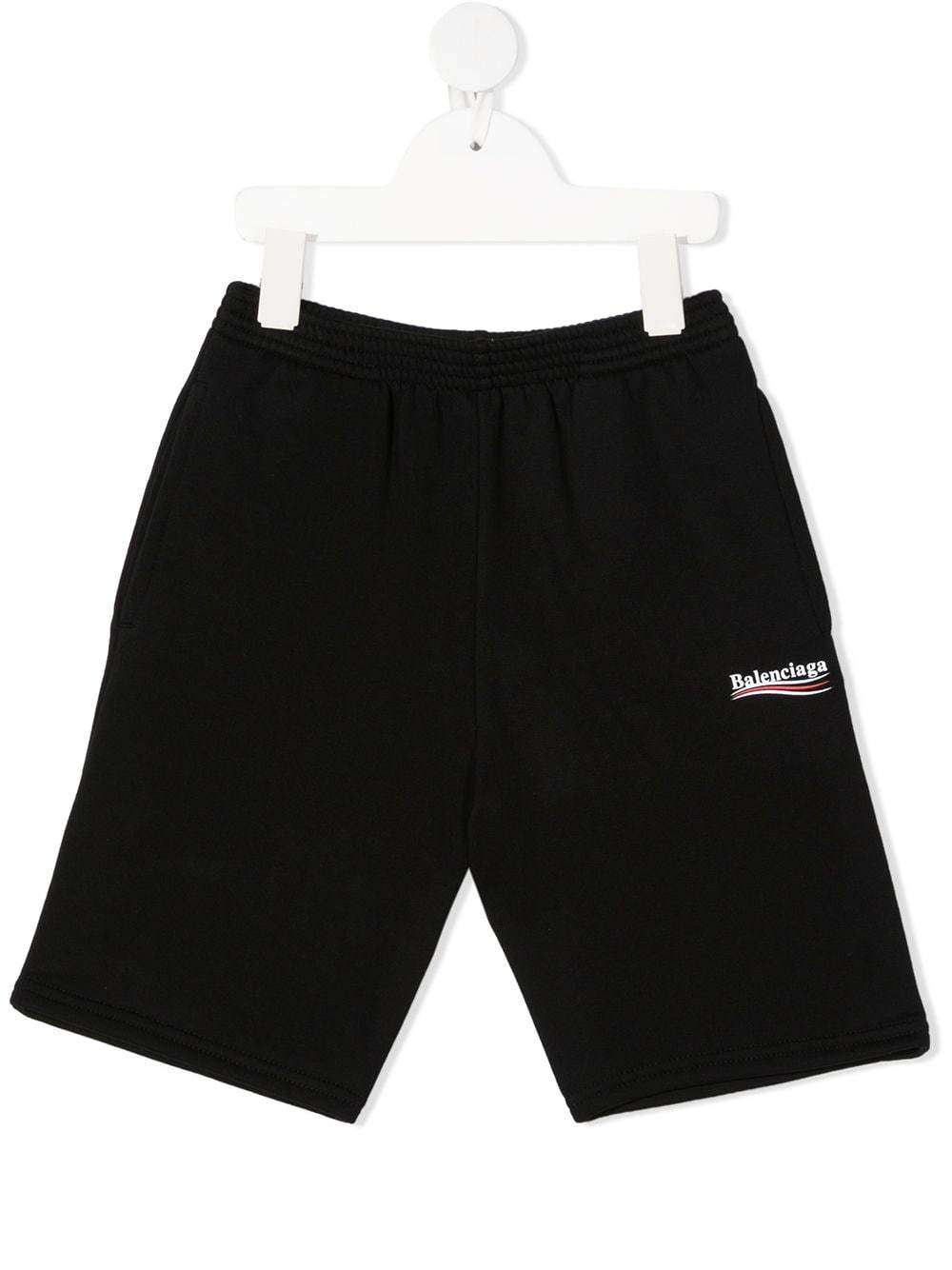 BALENCIAGA Branded cotton track shorts Black - MAISONDEFASHION.COM