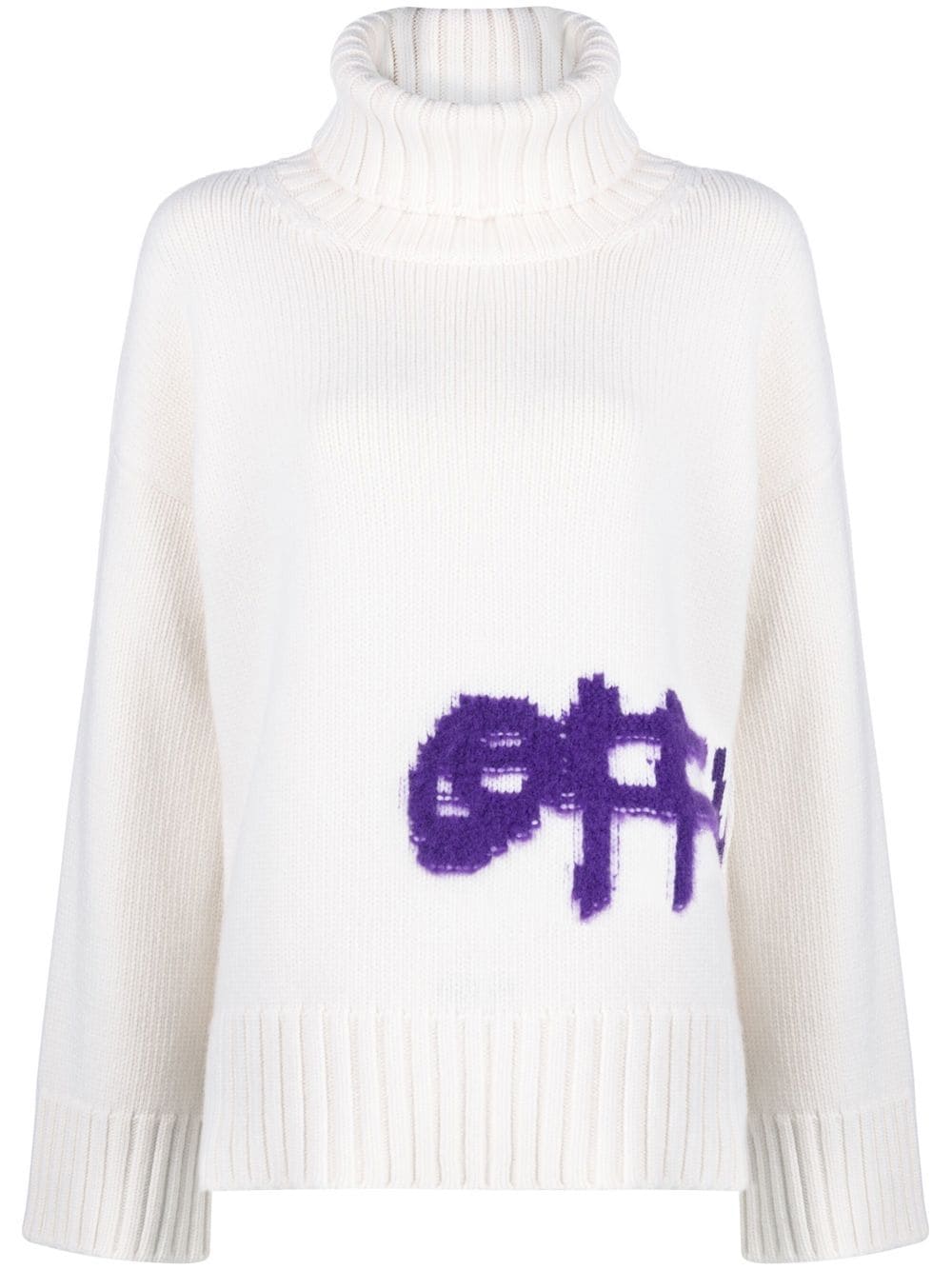 OFF-WHITE WOMEN Intarsia Knit Turtleneck White/Purple - MAISONDEFASHION.COM