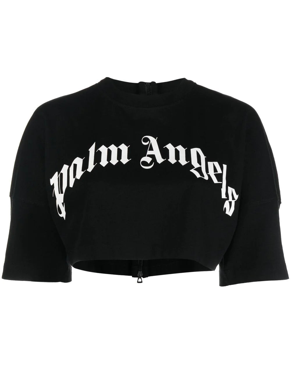 PALM ANGELS WOMEN Curved Logo Back Zip Cropped Black/White - MAISONDEFASHION.COM