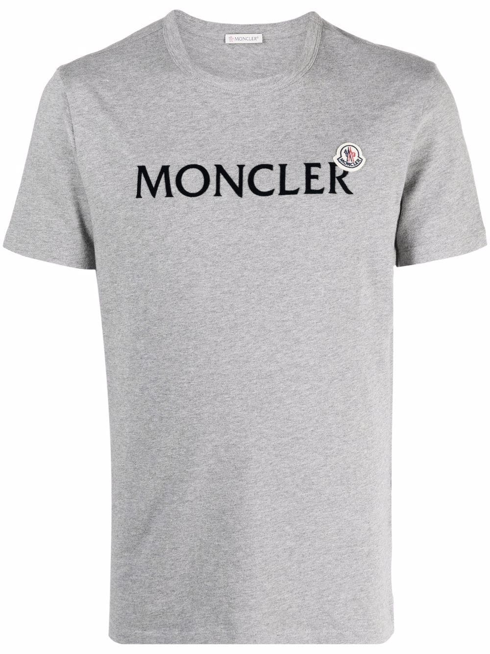 MONCLER Flock Logo T-Shirt Grey - MAISONDEFASHION.COM