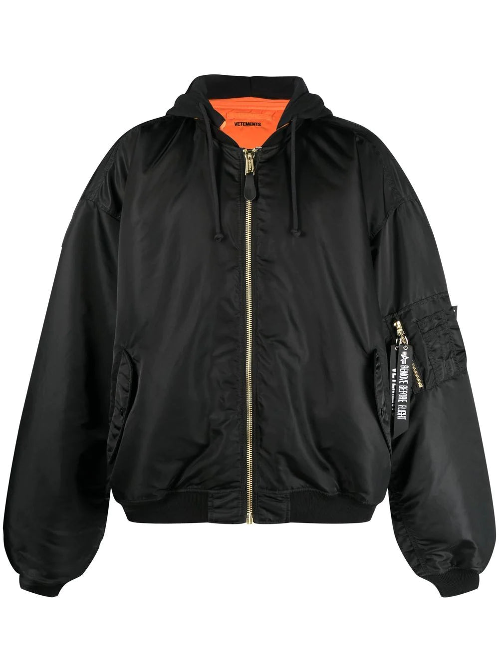 VETEMENTS Reversible Bomber Jacket Black/Orange - MAISONDEFASHION.COM