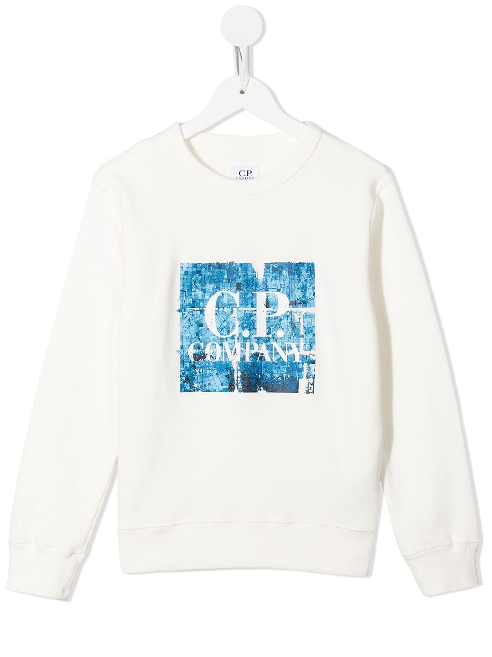 C.P COMPANY KIDS Logo-print sweatshirt White/Blue - MAISONDEFASHION.COM