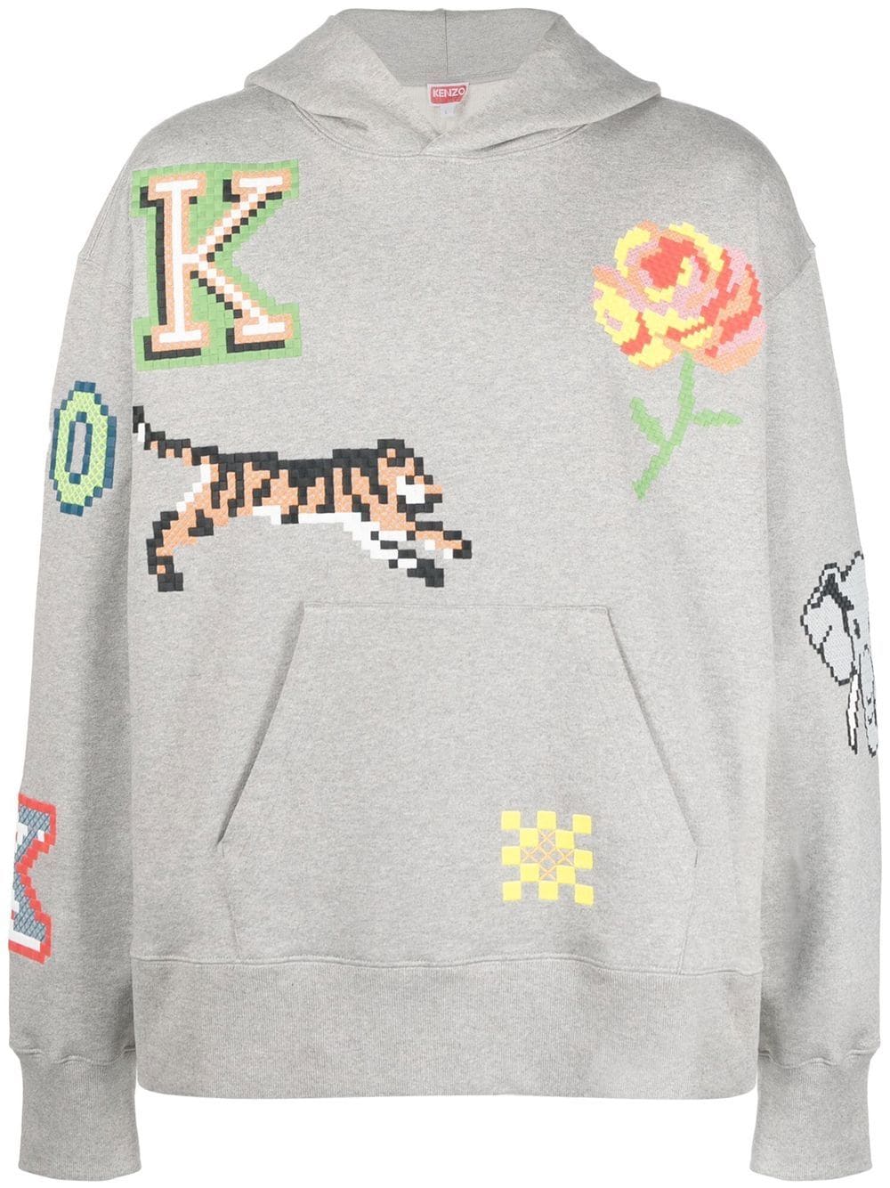 KENZO Pixel Oversized Hoodie Grey - MAISONDEFASHION.COM