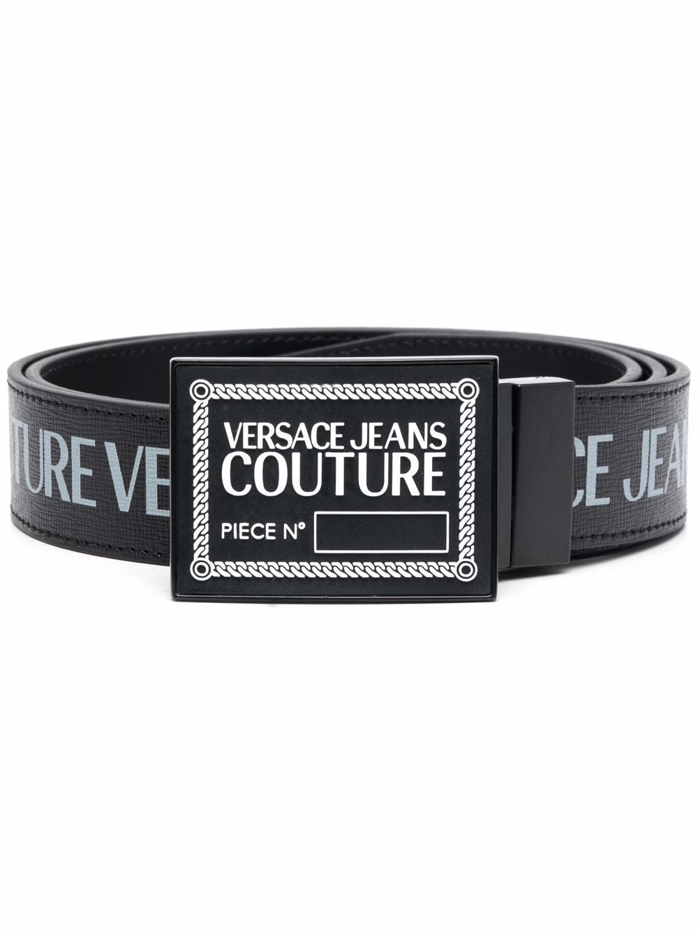 VERSACE JEANS COUTURE Logo Buckle Belt Black - MAISONDEFASHION.COM