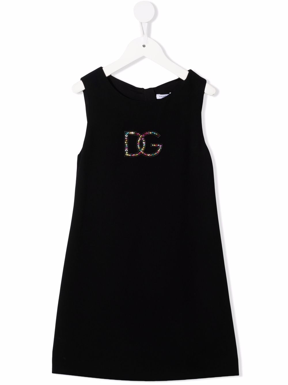 DOLCE & GABBANA KIDS Crystal Logo Midi Dress Black - MAISONDEFASHION.COM