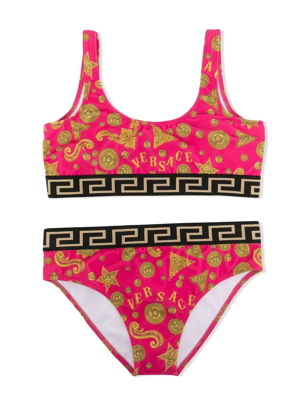 VERSACE KIDS Greca-pattern trimmed bikini Pink - MAISONDEFASHION.COM