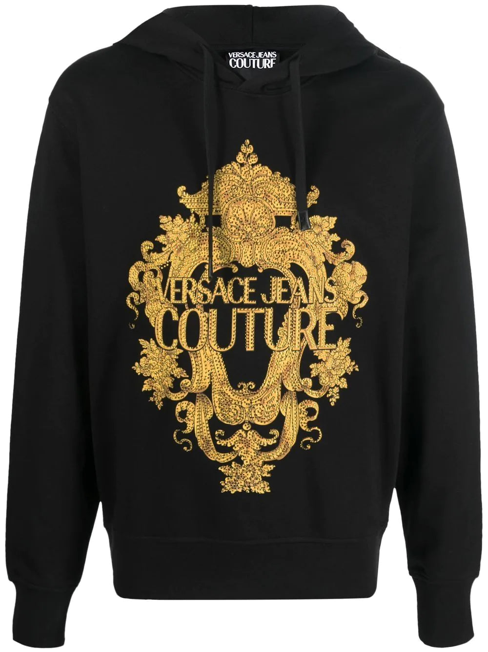 VERSACE Baroque Crystal Logo Hoodie Black - MAISONDEFASHION.COM