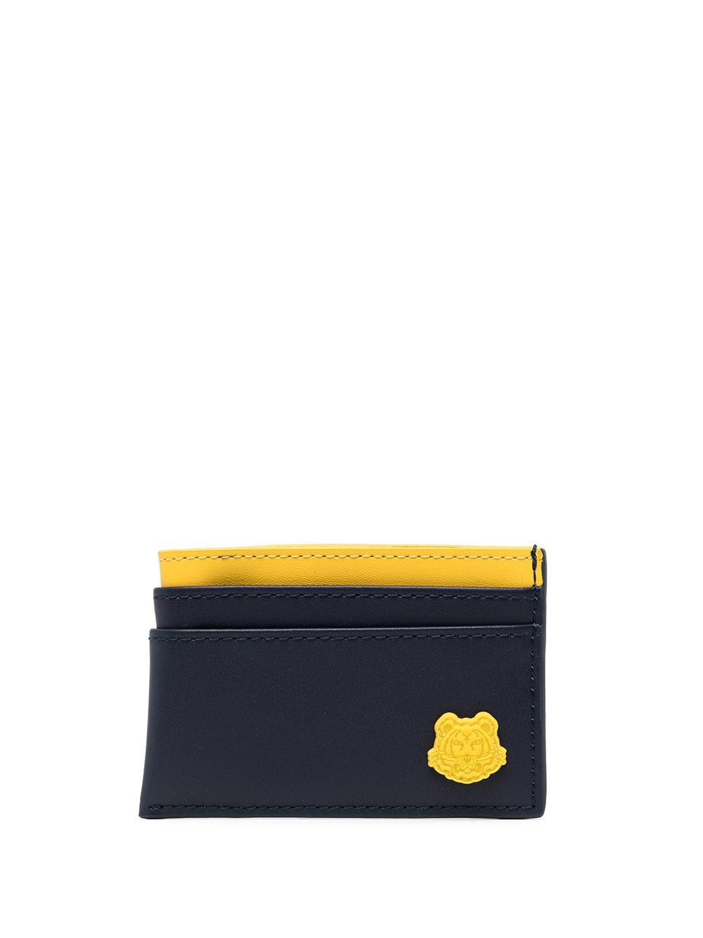 KENZO Logo-patch leather cardholder Navy Blue/ Yellow - MAISONDEFASHION.COM
