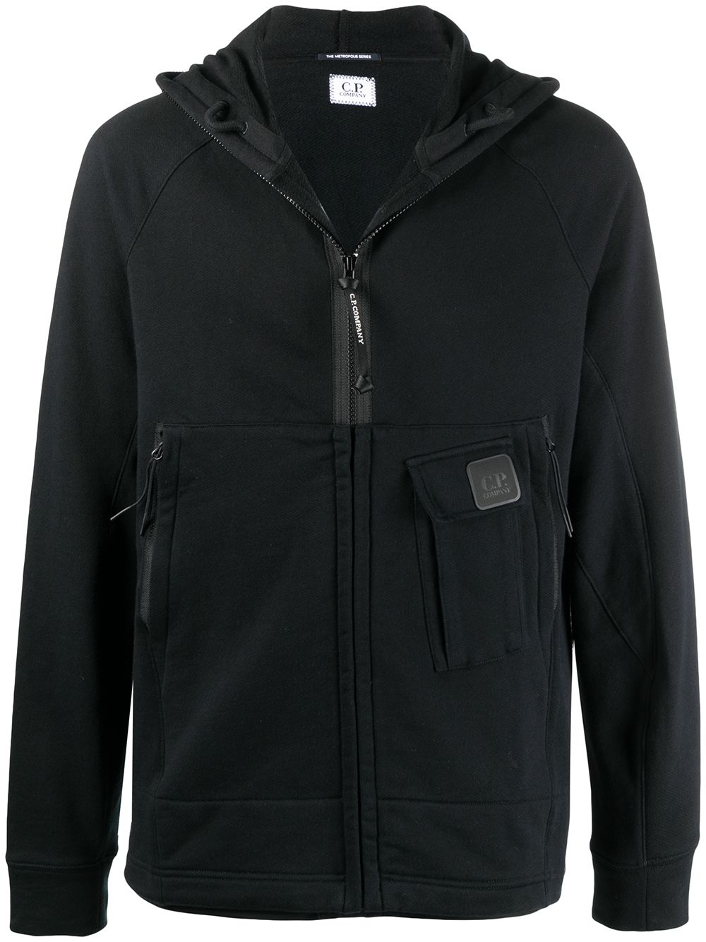 C.P. COMPANY Rubber Logo Zipped Sweatshirt Black - MAISONDEFASHION.COM