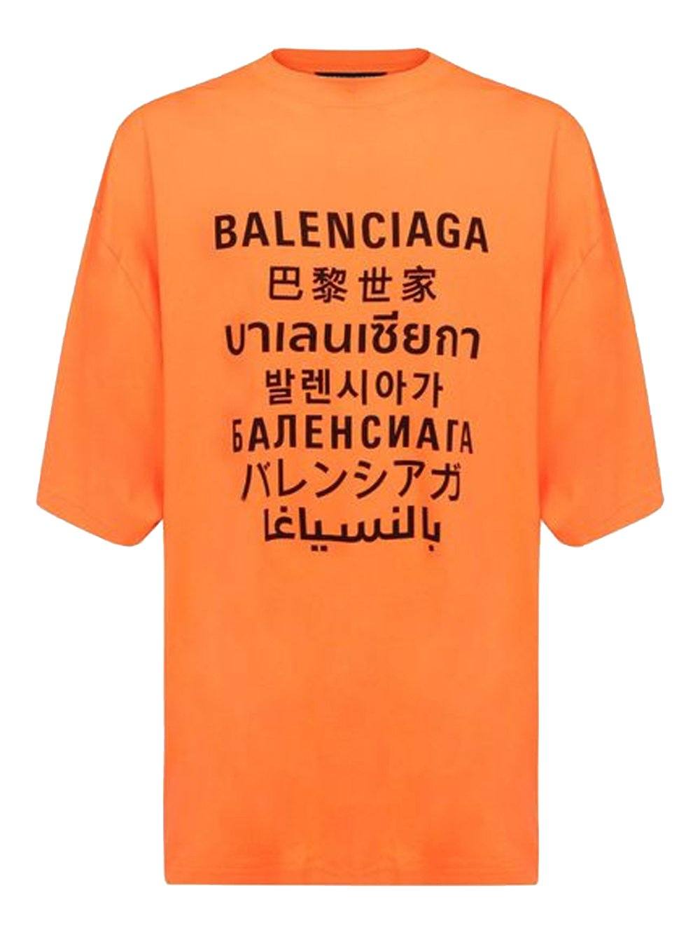 Balenciaga Languages Print T-Shirt Orange - MAISONDEFASHION.COM