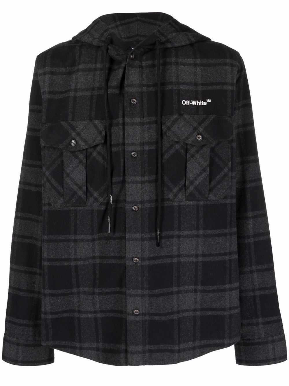 OFF-WHITE Arrow Print Hooded Flannel Shirt - MAISONDEFASHION.COM