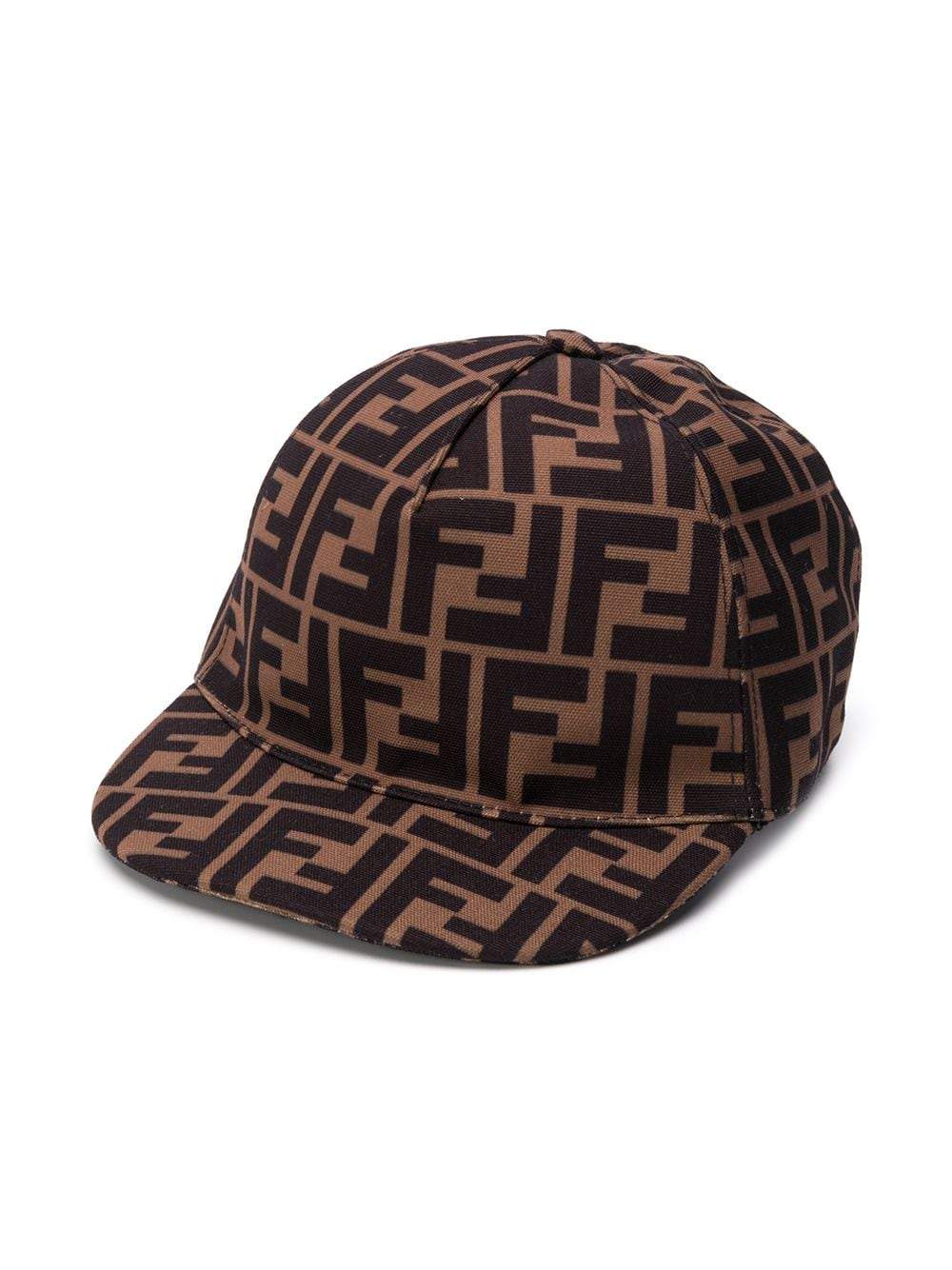 FENDI KIDS FF Logo Print Cap Brown - MAISONDEFASHION.COM