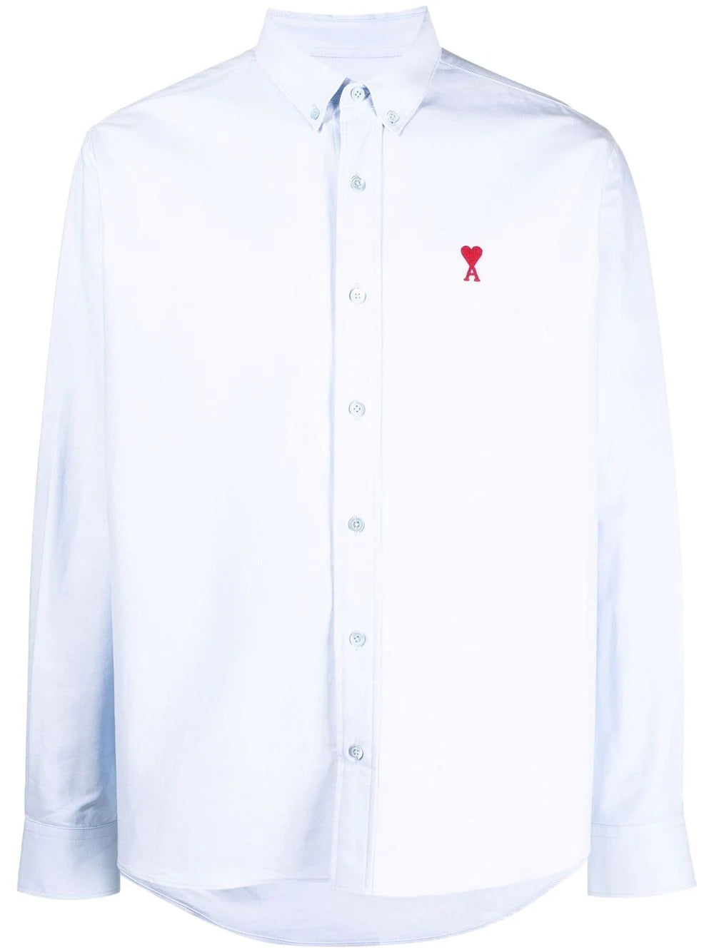 AMI PARIS Button-Down Logo Shirt Sky Blue - MAISONDEFASHION.COM