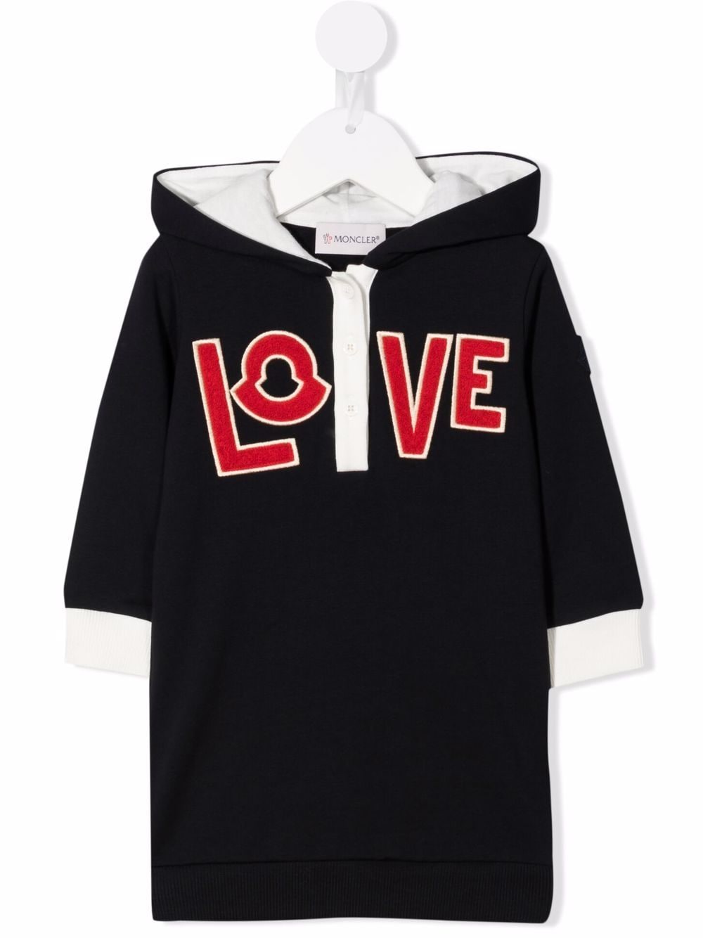 MONCLER BABY Slogan-embroidered hooded dress Navy - MAISONDEFASHION.COM