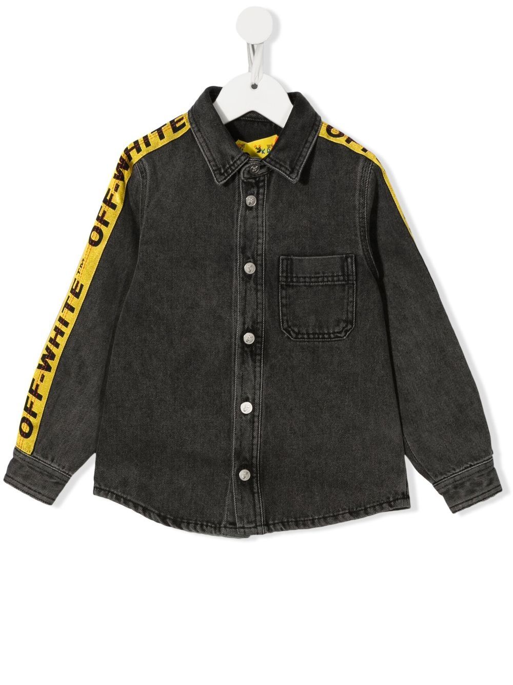 OFF-WHITE KIDS Industrial Logo Band Denim Shirt Dark Grey/Yellow - MAISONDEFASHION.COM