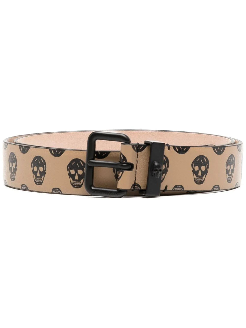 Alexander McQueen Skull Buckle Belt Black/Beige - MAISONDEFASHION.COM