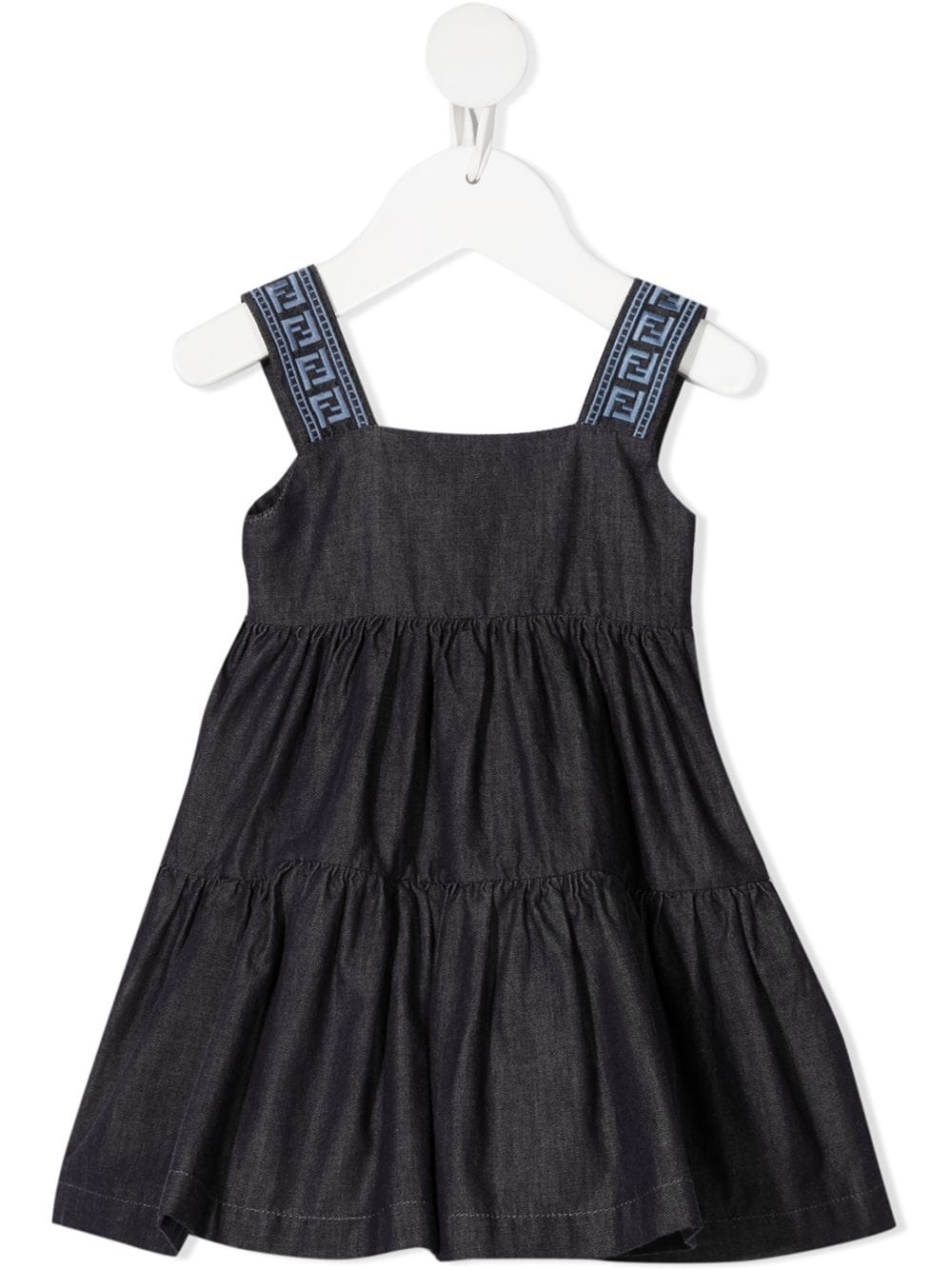 FENDI KIDS Pleated denim dress Blue - MAISONDEFASHION.COM