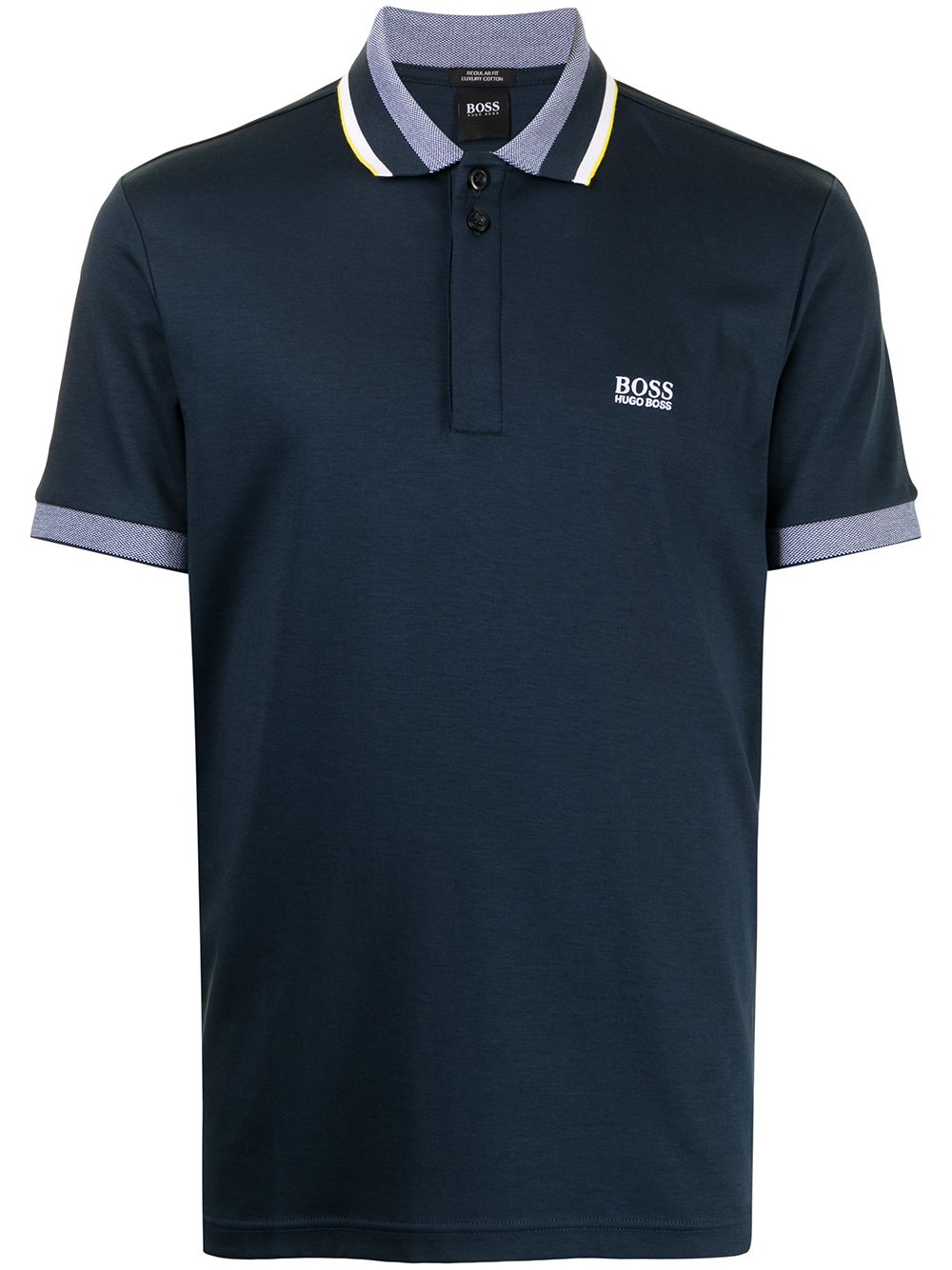 BOSS Logo-embroidered cotton polo shirt Navy - MAISONDEFASHION.COM