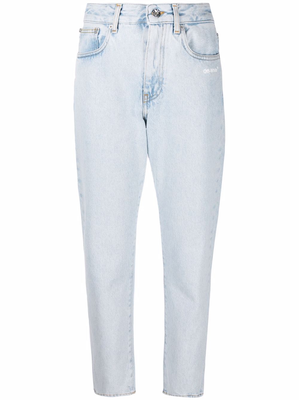 OFF-WHITE WOMEN Diag Straight Leg Light Blue Jeans - MAISONDEFASHION.COM