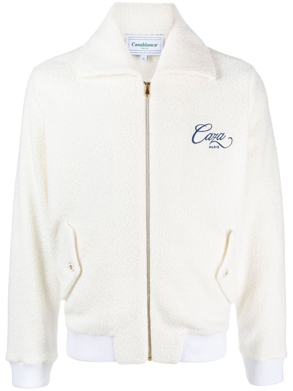 CASABLANCA Logo-embroidered zip-front jacket Off-White - MAISONDEFASHION.COM