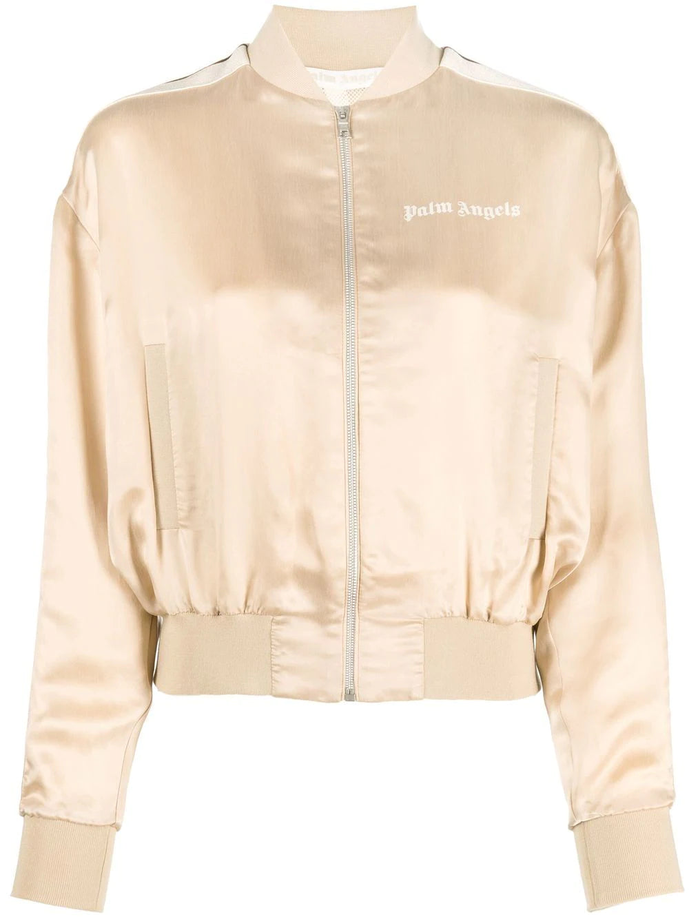 PALM ANGELS WOMEN Luxury Track Bomber Jacket Beige - MAISONDEFASHION.COM