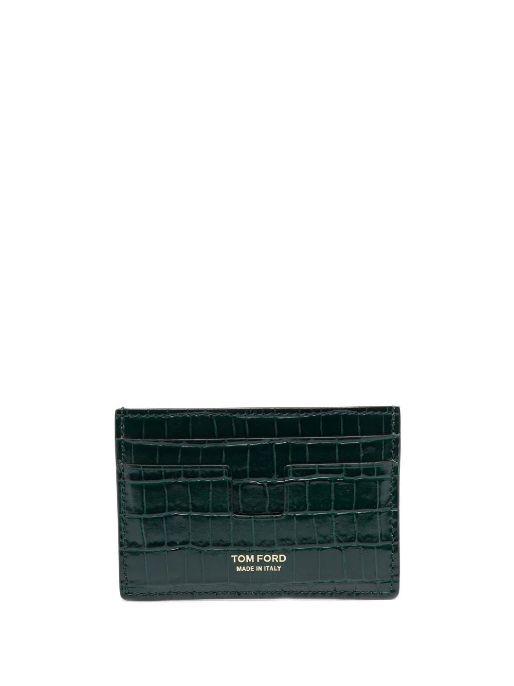 TOM FORD Logo-Print Croc Effect Card Holder Green/Gold - MAISONDEFASHION.COM