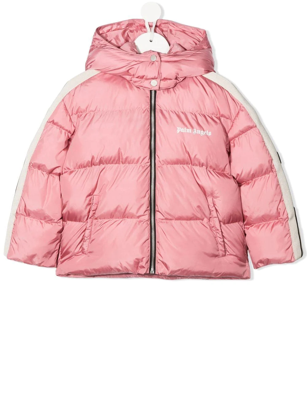 PALM ANGELS KIDS Logo Heavy Track Puffer Pink/White - MAISONDEFASHION.COM