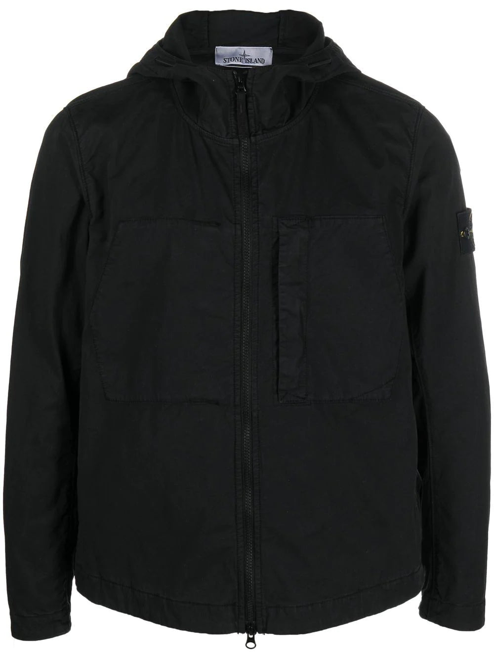 STONE ISLAND Logo Patch Zip Up Lightweight Jacket Black - MAISONDEFASHION.COM