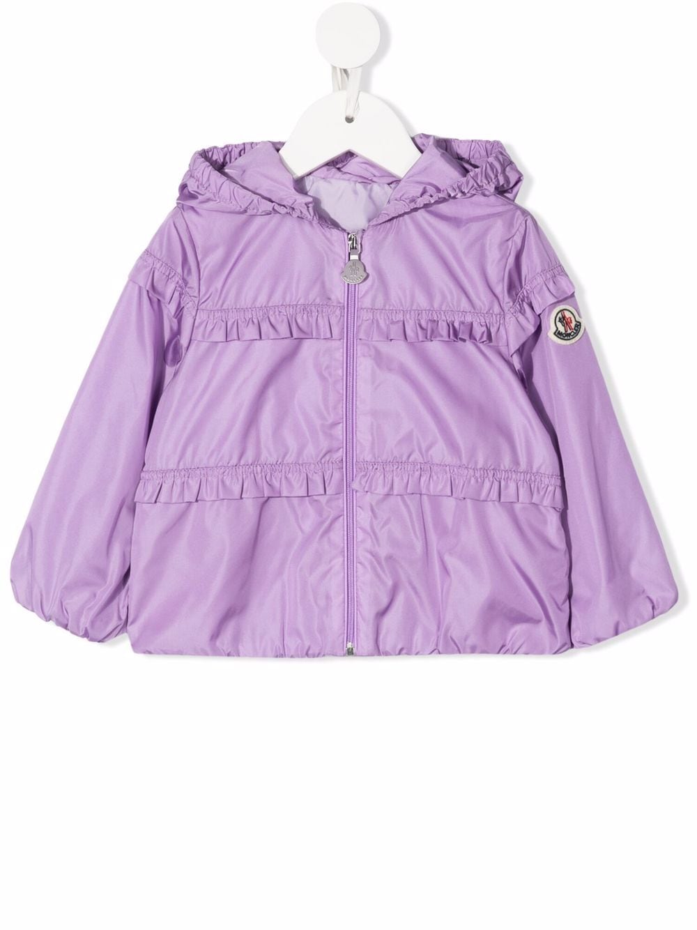 MONCLER BABY Ruffle-Trim Hooded Jacket Purple - MAISONDEFASHION.COM