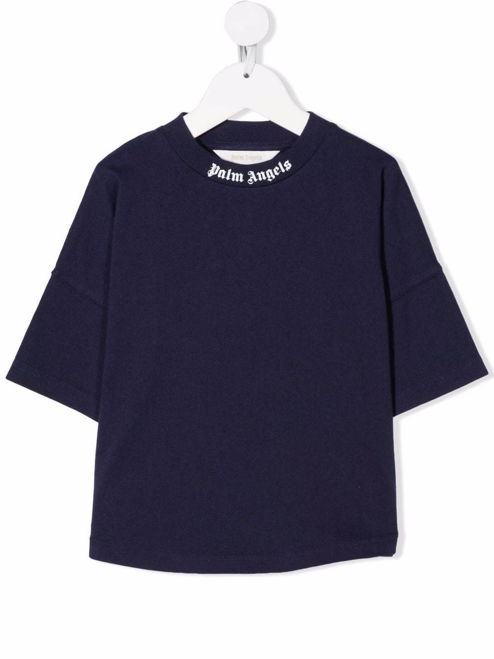 PALM ANGELS KIDS Logo-print cotton T-shirt Navy - MAISONDEFASHION.COM