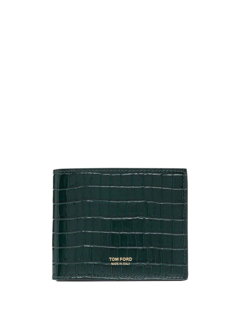 TOM FORD Logo-Print Croc Effect Wallet Green/Gold - MAISONDEFASHION.COM