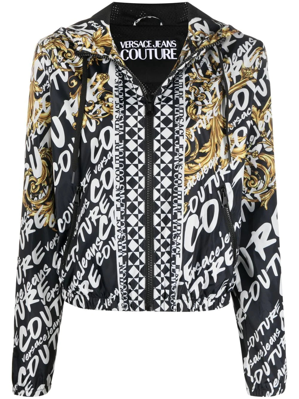 VERSACE WOMEN Baroque Print All Over Logo Zip Up Jacket Black - MAISONDEFASHION.COM