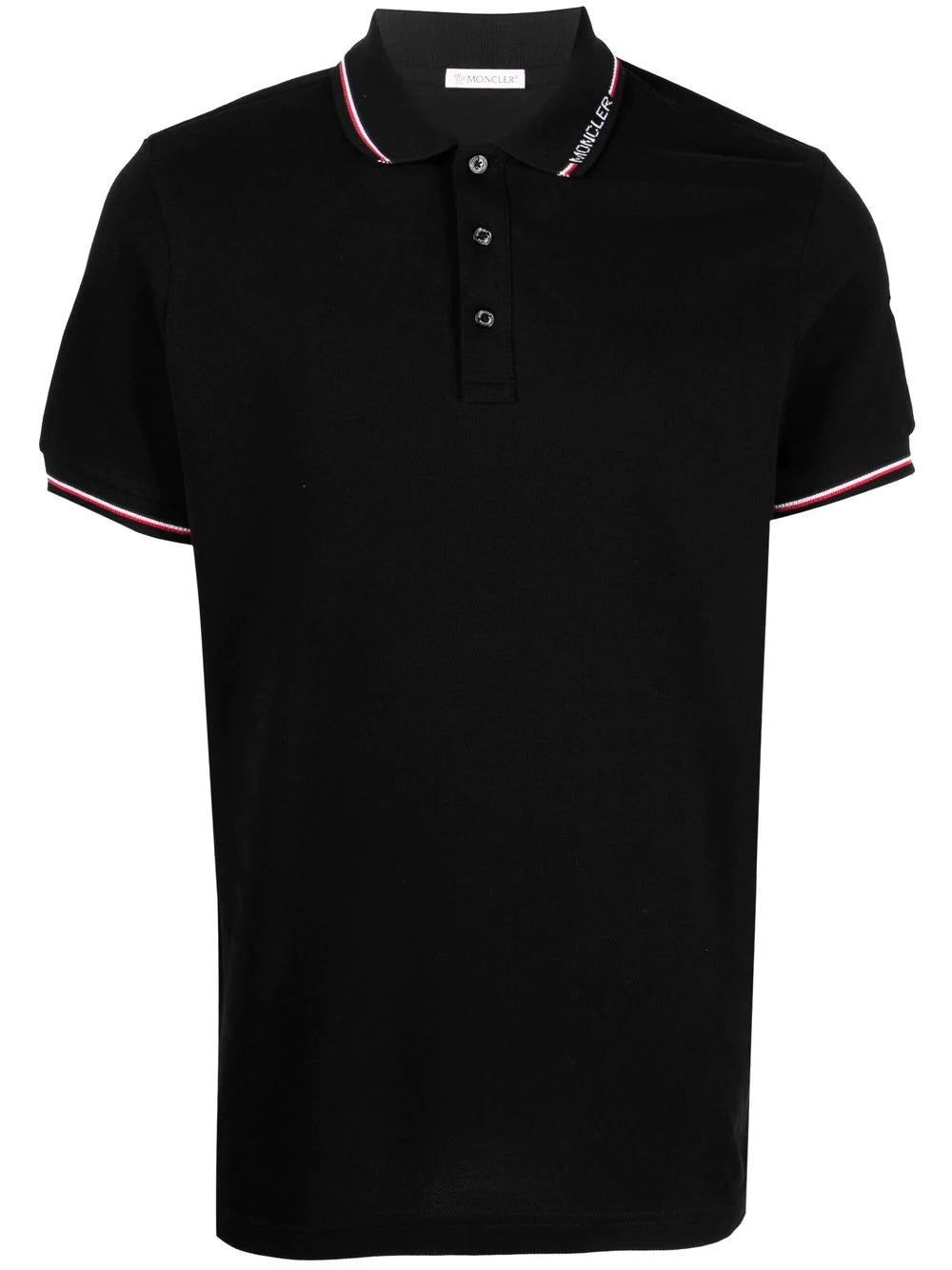 MONCLER Logo Collar Polo Shirt Black - MAISONDEFASHION.COM