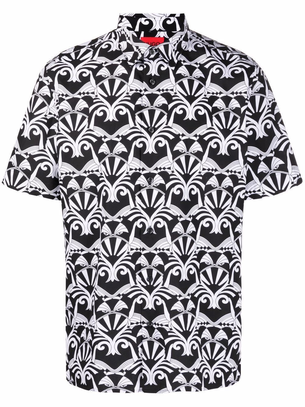HUGO Geometric Print Short Sleeved Shirt Black - MAISONDEFASHION.COM