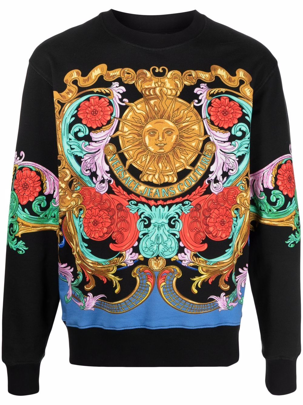 VERSACE Sun Flower Garland Sweatshirt Black - MAISONDEFASHION.COM