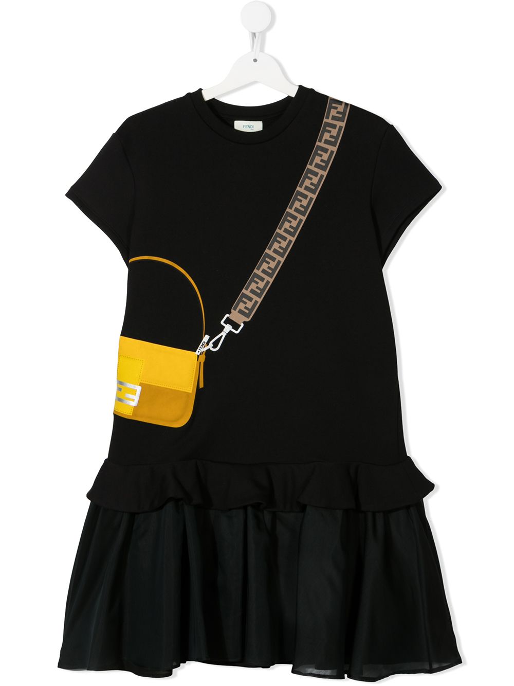 FENDI KIDS Bag Print Short Sleeved Dress Black - MAISONDEFASHION.COM