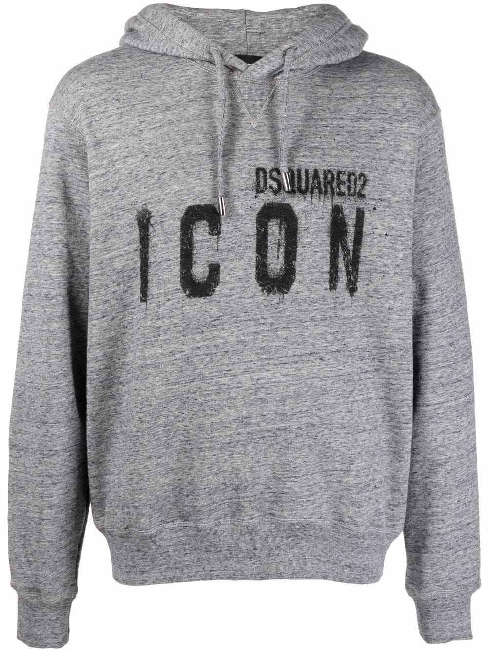 DSQUARED2 Icon Logo Print Hoodie Grey MAISONDEFASHION.COM