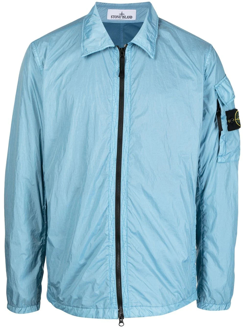 STONE ISLAND Zip Up Overshirt Blue - MAISONDEFASHION.COM