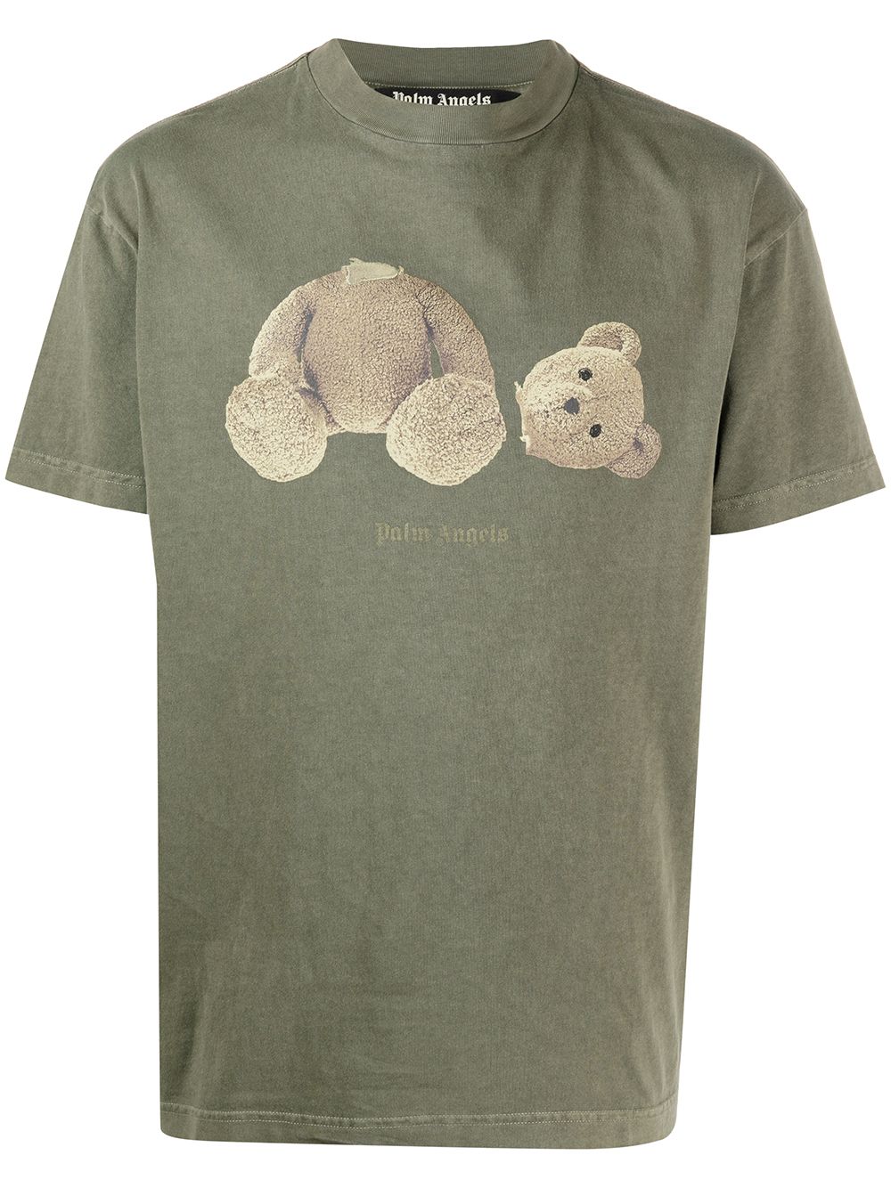PALM ANGELS Bear Graphic T-Shirt Green - MAISONDEFASHION.COM