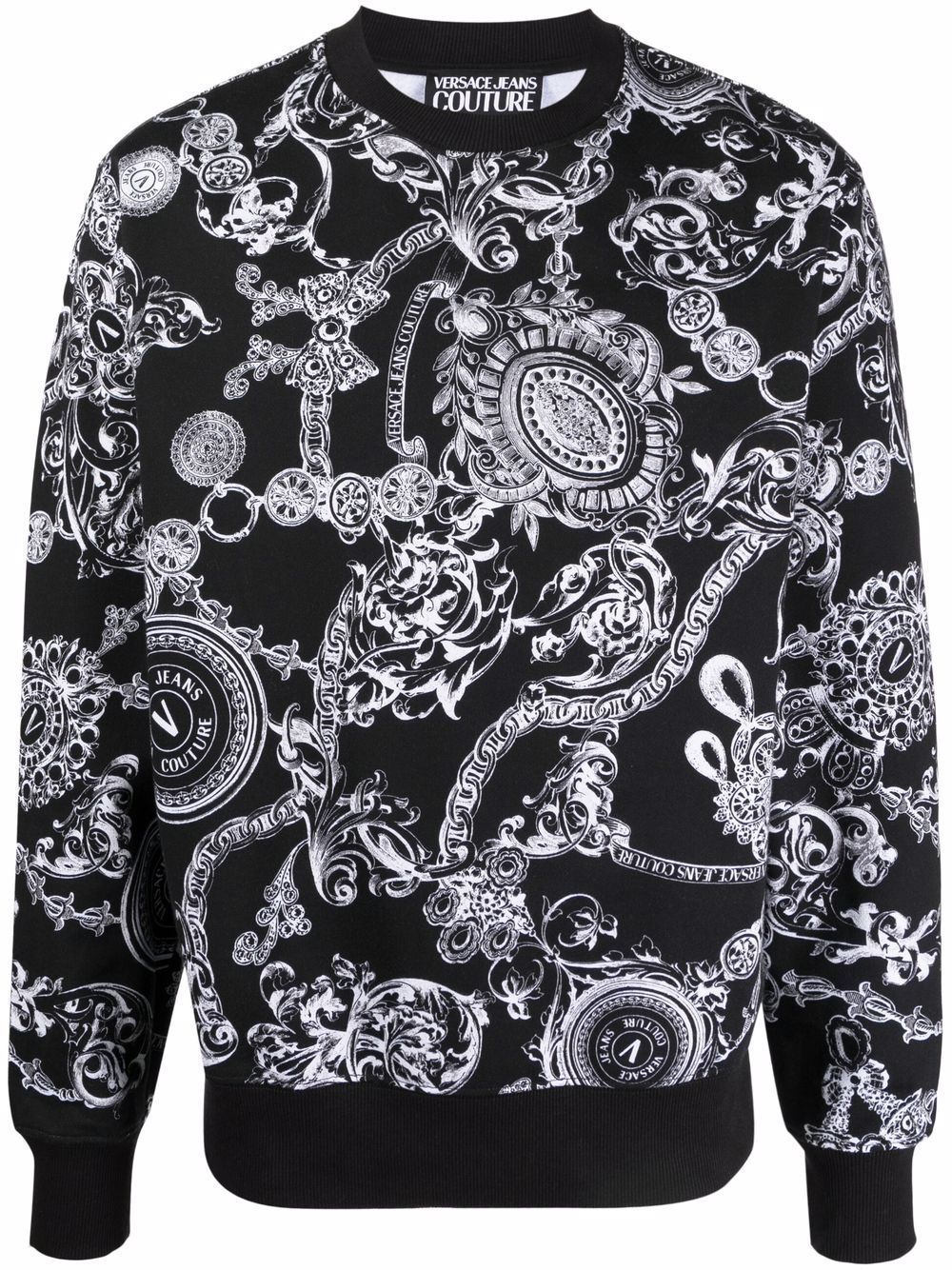 VERSACE Baroque Print Sweatshirt Black - MAISONDEFASHION.COM