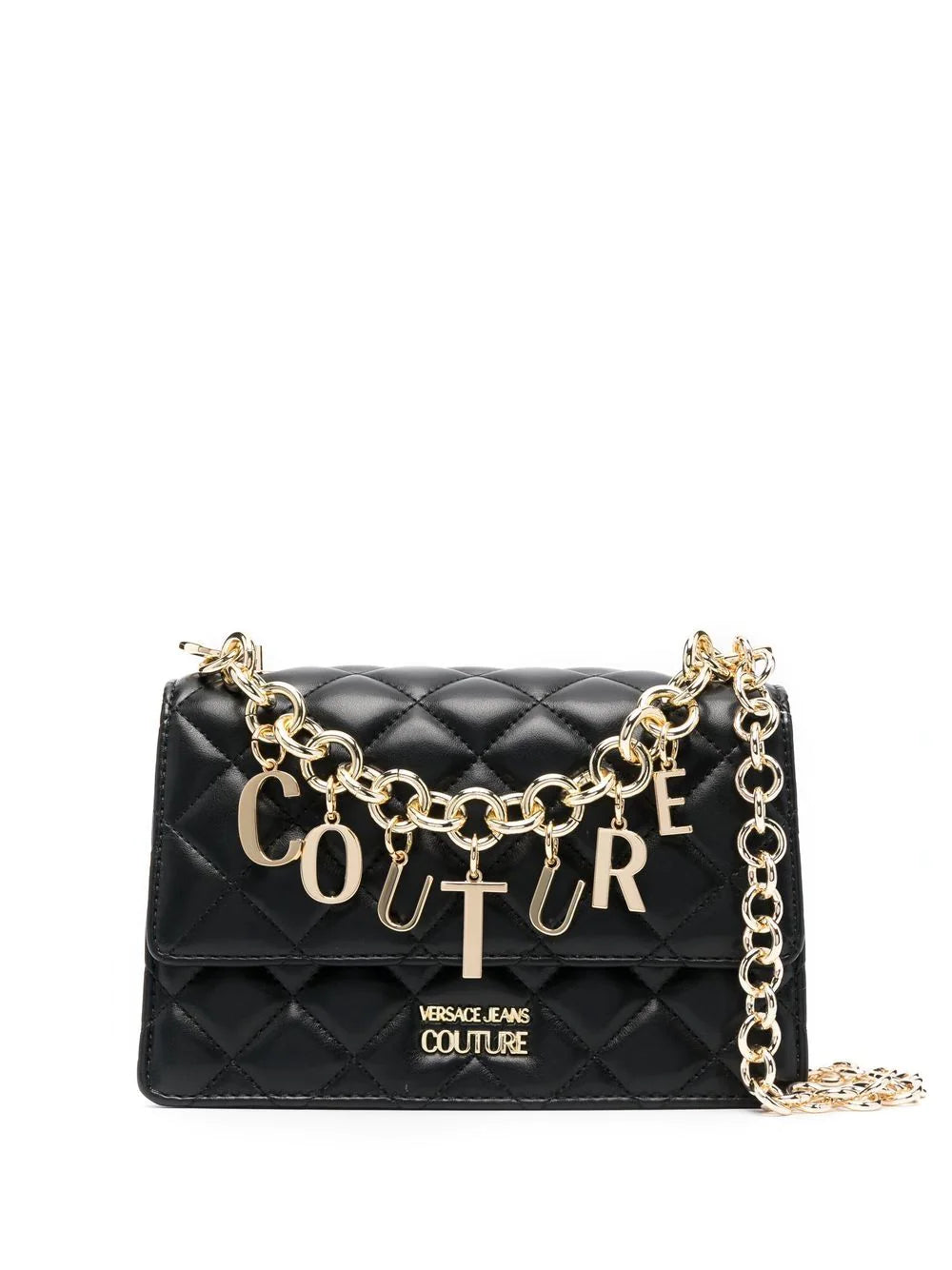 VERSACE WOMEN Logo Chain Quilted Crossbody Bag Black - MAISONDEFASHION.COM