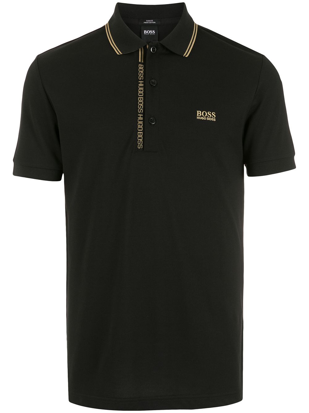BOSS Logo-trimmed polo shirt Black/Gold - MAISONDEFASHION.COM