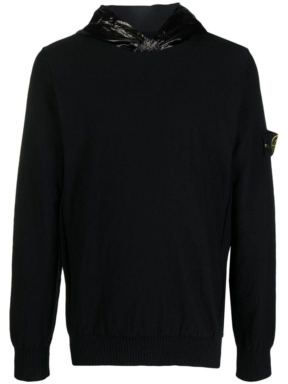 STONE ISLAND Hooded Knitted Sweatshirt Black - MAISONDEFASHION.COM